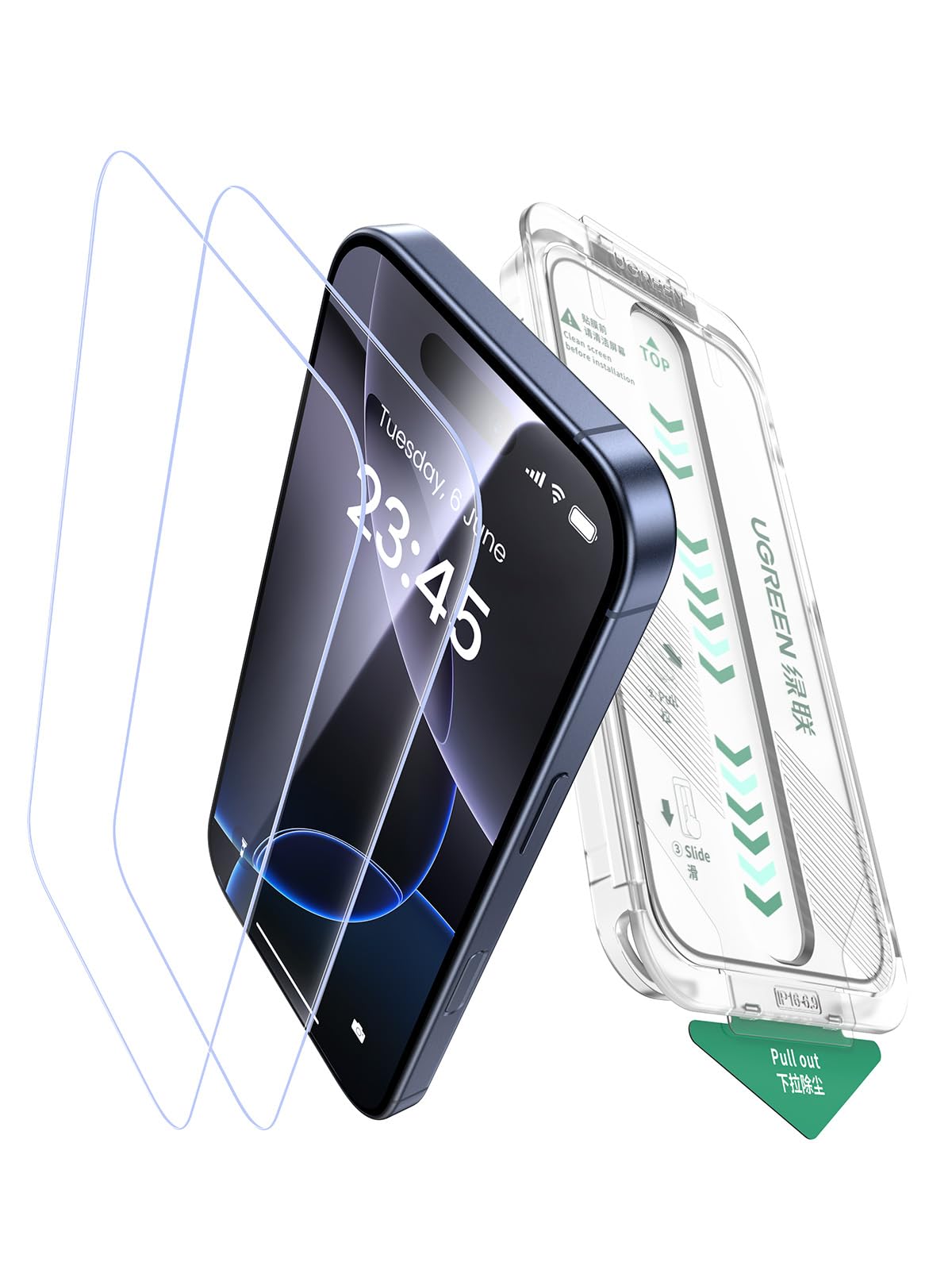 UGREEN 2 Pack for iPhone 17 Pro Max Screen Protector 6.9'' with Auto-Align Zero Dust Installation Tool 9H Ultimate Drop Protection Military Grade Tempered Glass Screen Protector Easy to Install