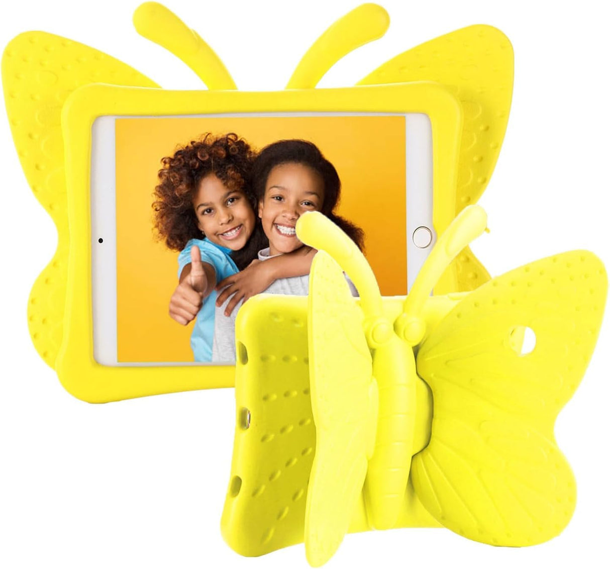 جراب AWH لجهاز iPad من الجيل السادس - جراب iPad من الجيل الخامس، جراب iPad Air 2 للأطفال، جراب واقٍ فائق الحماية من إسفنج EVA المقاوم للصدمات على شكل فراشة لجهاز iPad Air/Air 2 مقاس 9.7 بوصة، iPad 2017/2018 (أصفر)