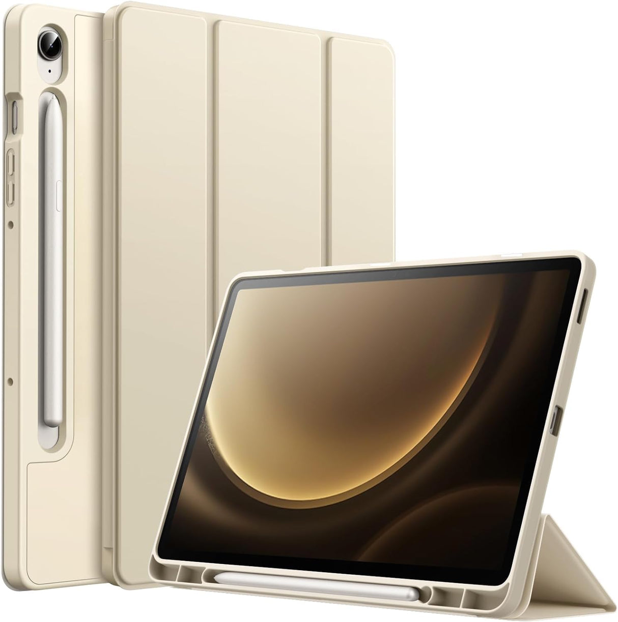 AWH Case Tab S9 FE 10.9-Inch with S Pen Holder, Soft TPU Tri-Fold Stand Protective Tablet Cover, Support S Pen Charging, Auto Wake/Sleep-Light (Beige)