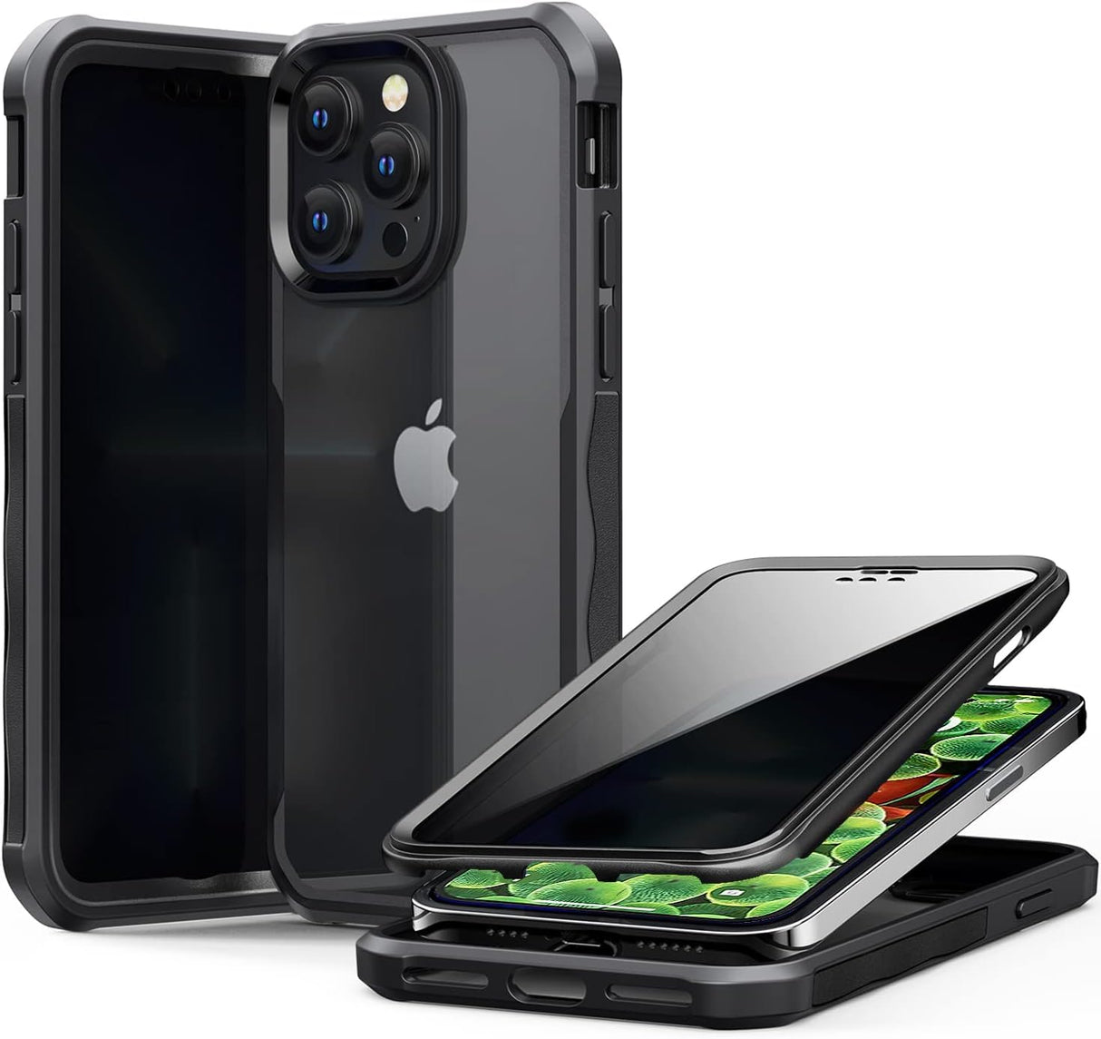 جراب AWH مضاد للتجسس لهاتف iPhone 15 Pro Max (6.7 بوصة) - غطاء زجاجي مقوى للخصوصية بزاوية 360 درجة من الأمام والخلف، وشاشة مضادة للتجسس، ومصد معدني مغناطيسي مضاد للتجسس (أسود)