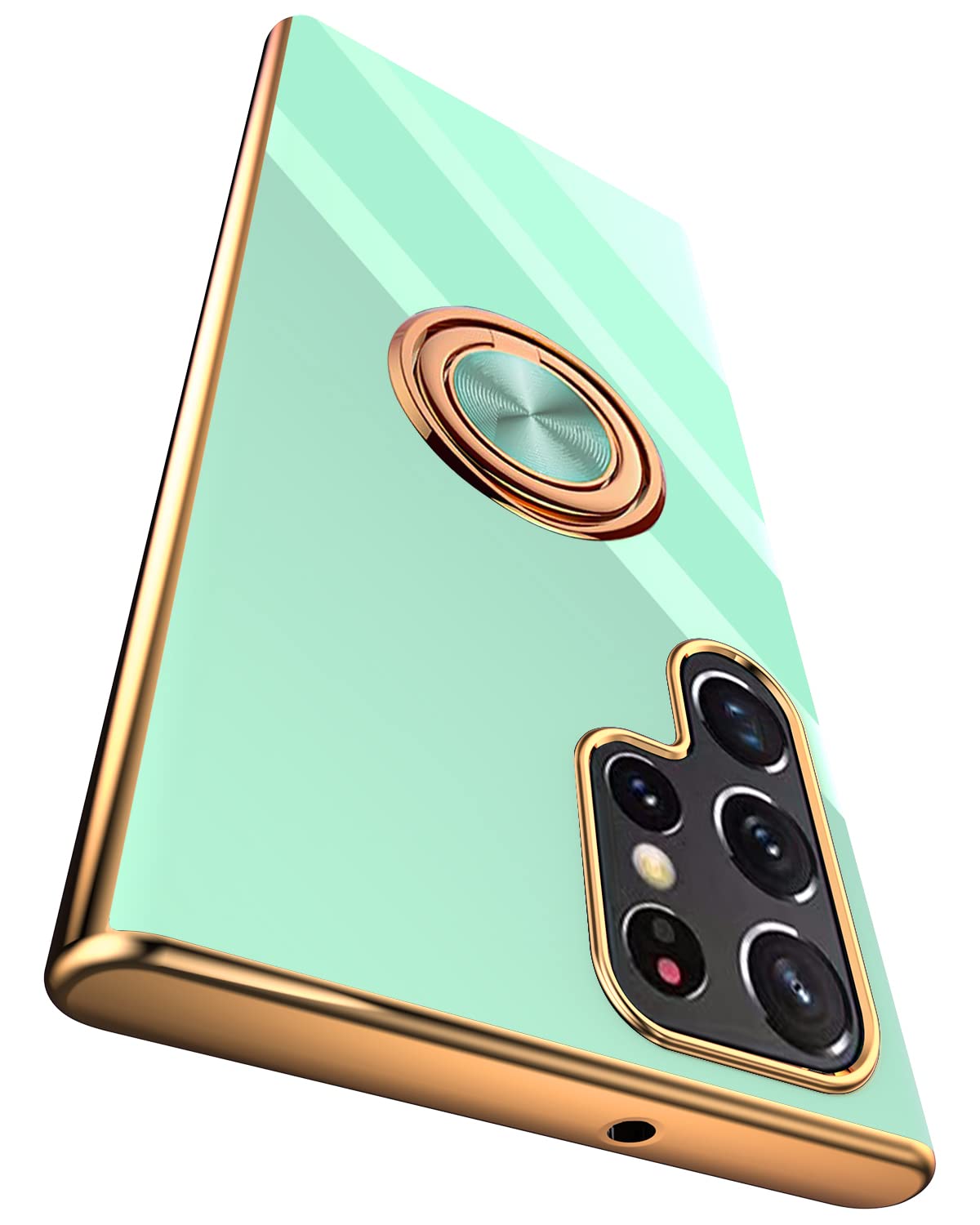 Tnarru Compatible for Samsung Galaxy S22 Ultra Case with Ring Holder Kickstand [with Magnetic] Soft TPU Shockproof Electroplated Protective Phone Case for Galaxy S22 Ultra 5G Light Green