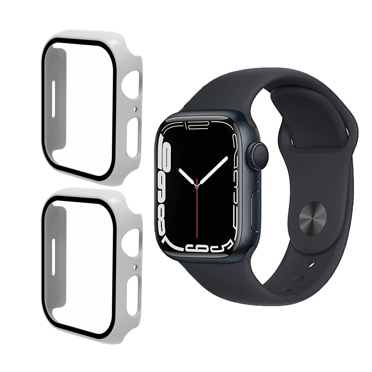 [2 Pack] YXTBB Screen Protector Tempered Glass for Apple Watch Series 7 41mm, Hard PC case with Bumper Cover Sensitive Touch Full Coverage Protective Case for Apple Watch Series 7 Accessories, White