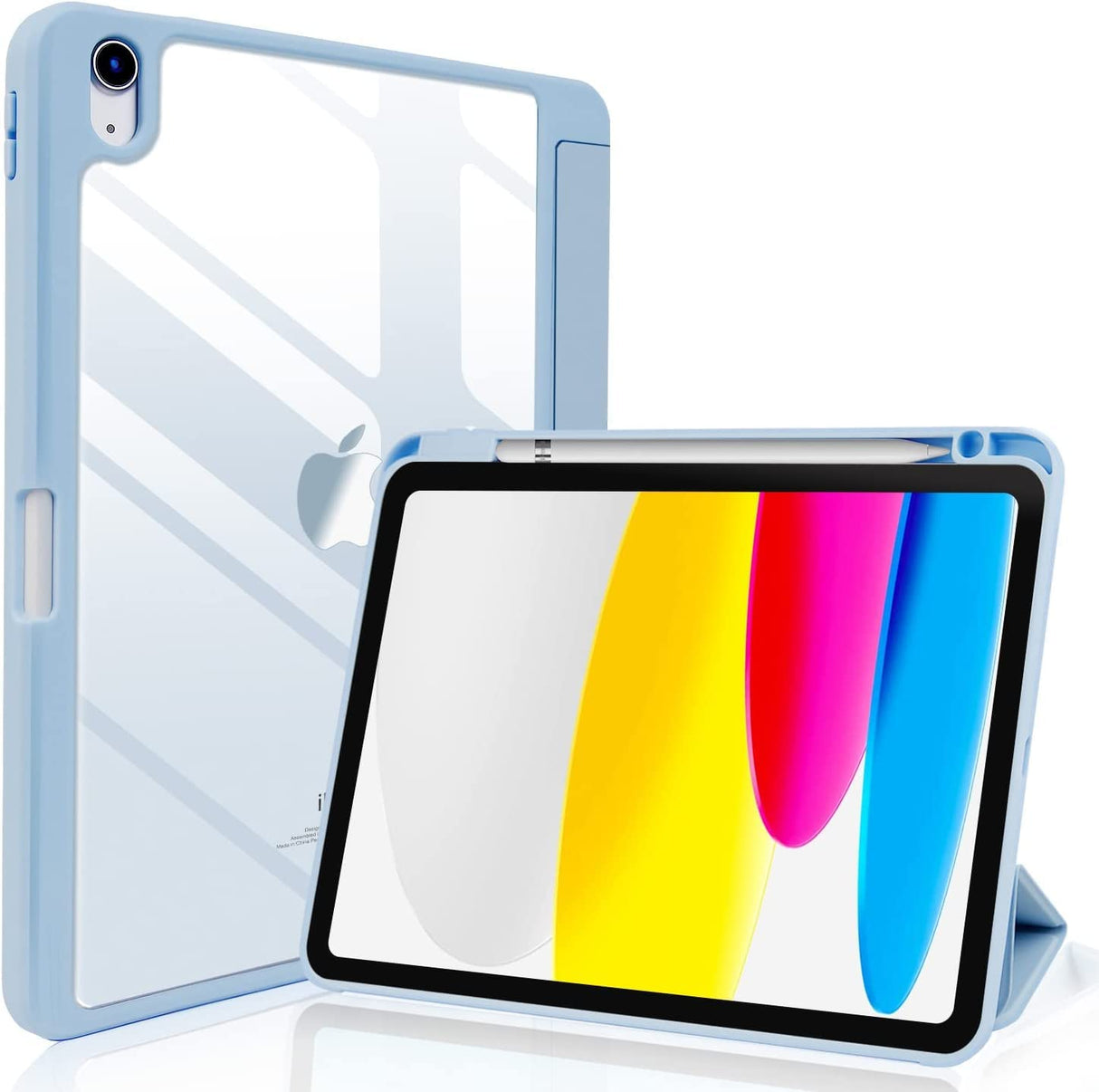 جراب AWH لجهاز iPad الجيل العاشر 2022 مع حامل قلم، غطاء ذكي رفيع مع غطاء خلفي شفاف لجهاز iPad10 مقاس 10.9 بوصة، وضع السكون/التنشيط التلقائي (أزرق سماوي)