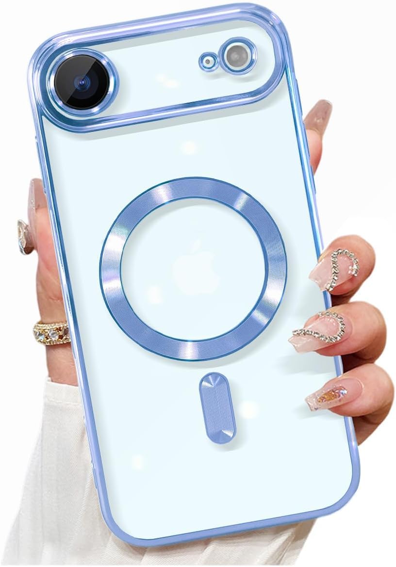 Zubitech Magnetic for iPhone 17 Air Case with MagSafe [Never Yellowing] [Military Grade Drop Protection] Full Camera Lens Protector Plating Soft Clear Phone Case (Blue, iPhone 17 Air)