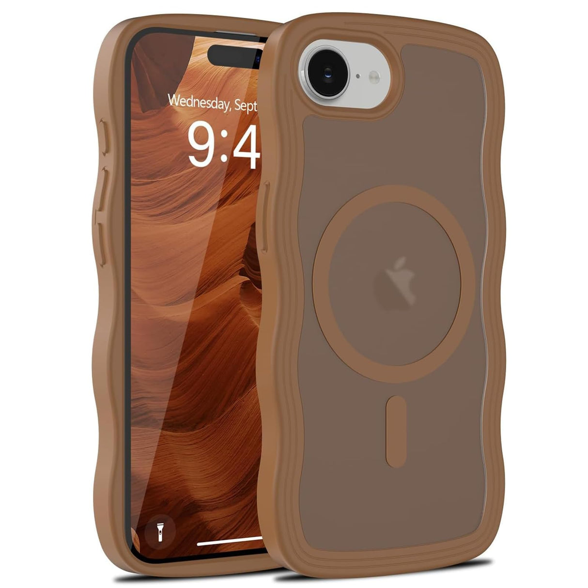 جراب AIQIUQIU لهاتف iPhone 16e، متوافق مع Magsafe Wave Frame Design، جراب خلفي شفاف غير لامع من السيليكون واقٍ مغناطيسي لهاتف iPhone 16e مقاس 6.1 بوصة للنساء والفتيات، بني