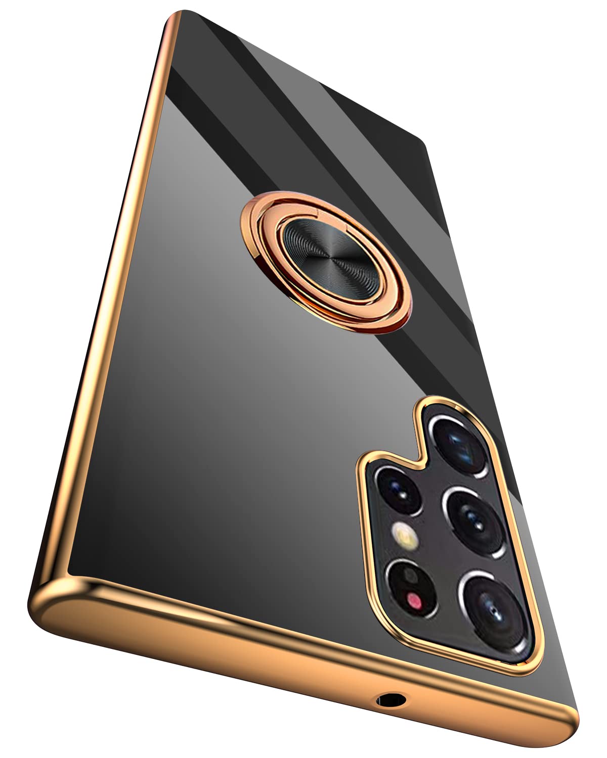 Tnarru Compatible for Samsung Galaxy S22 Ultra Case with Ring Holder Kickstand [with Magnetic] Soft TPU Shockproof Electroplated Protective Phone Case for Galaxy S22 Ultra 5G Black