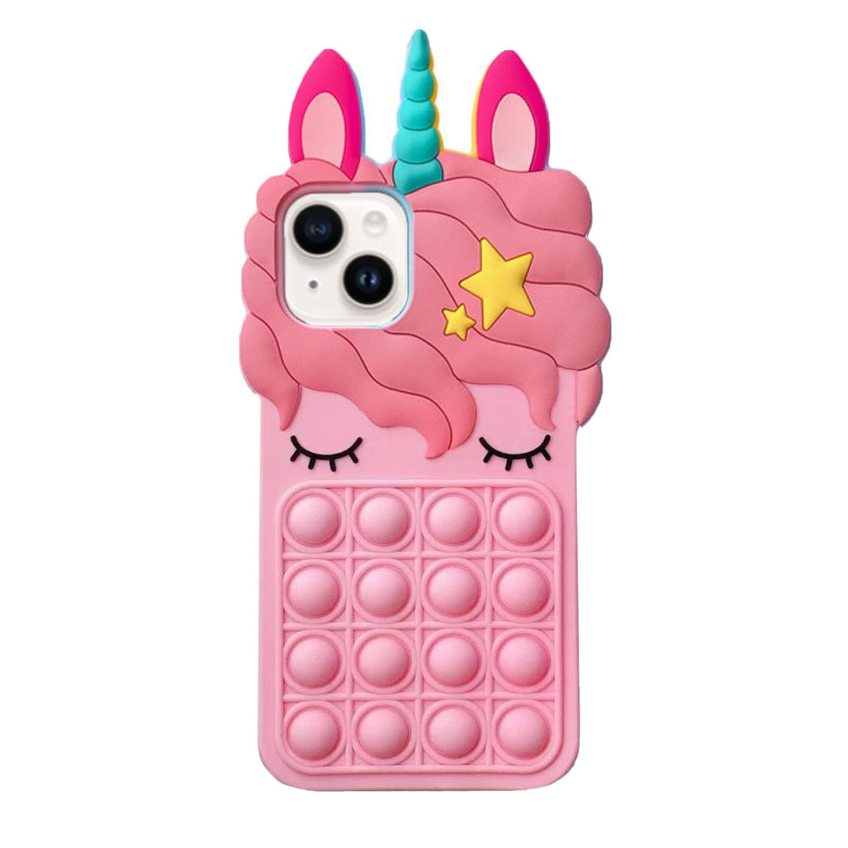 جراب Asgens Fidget Pop لهاتف iPhone 13/14، جراب لطيف وجميل وردي فاتح من وحيد القرن السحري لتخفيف الضغط على شكل فقاعات Fidget Push Bubbles لهاتف Apple 13/14 6.1 بوصة