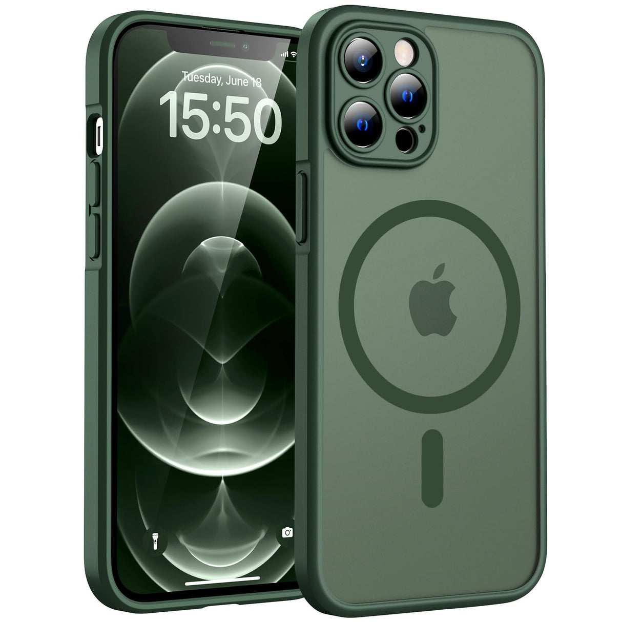 TOCOL Magnetic for iPhone 12 Pro Max Case 6.7-Inch, Fit for MagSafe, Upgraded [Full Camera Protection], [14FT Military Grade Drop Tested] Shockproof Slim Translucent Matte Back Cover (Alpine Green)