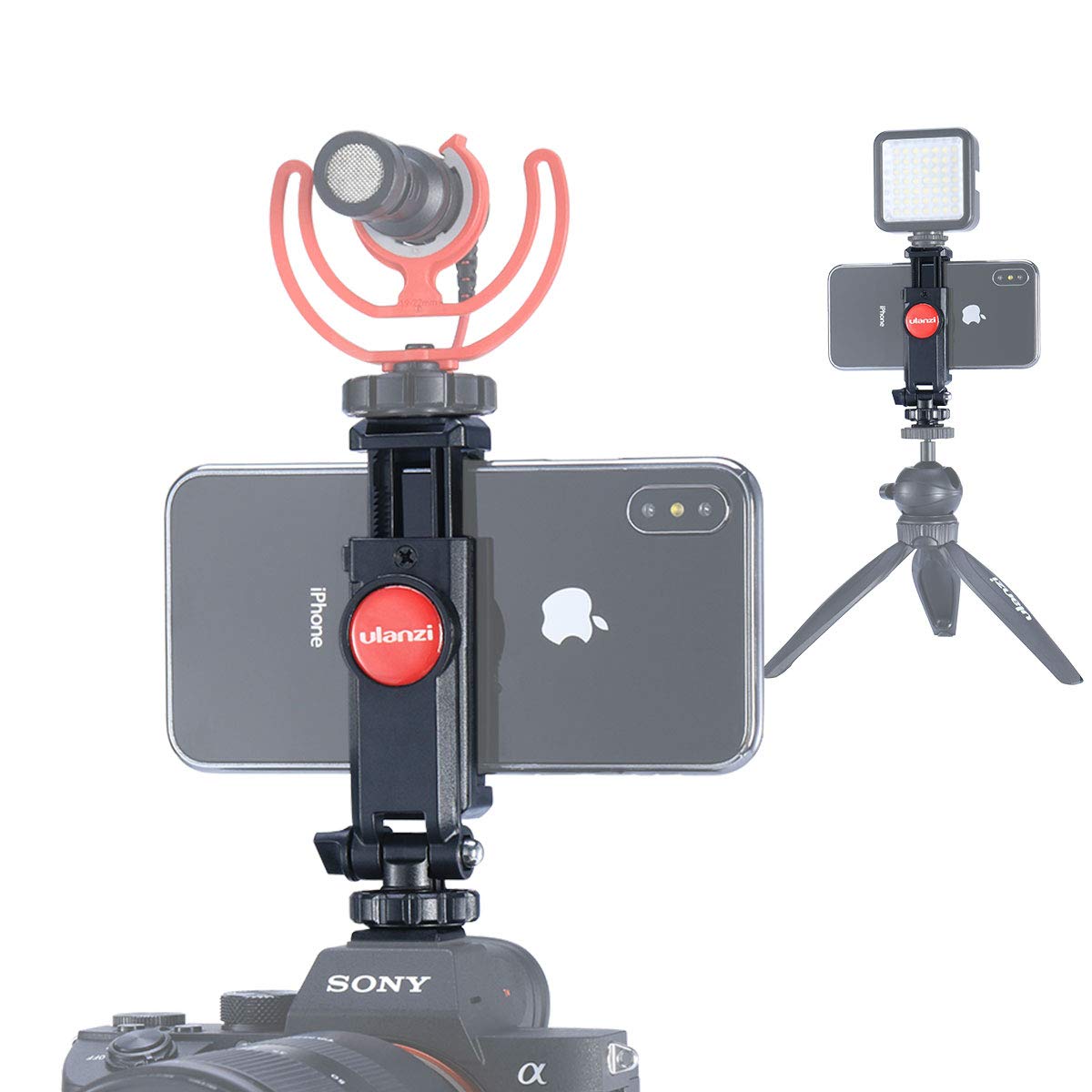 ULANZI ST-06 Camera Hot Shoe Phone Holder Flexible Phone Tripod Mount Adapter w Cold Shoe Mount for Microphone LED Light for DJI Ronin SC iPhone Samsung Canon Nikon DSLR Camera Ring Light Photography