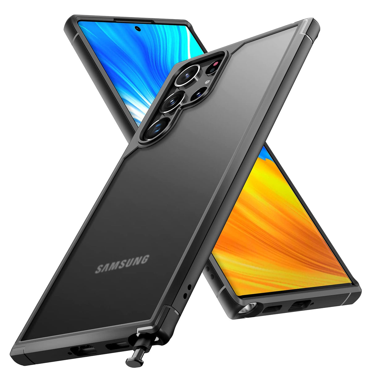 جراب TOCOL [عبوة من 1+2] مصمم لهاتف Samsung Galaxy S22 Ultra، مع واقي عدسة الكاميرا من قطعتين، جراب خلفي صلب شفاف غير لامع [درجة عسكرية] جراب واقٍ لهاتف Galaxy S22 Ultra 5G، أسود