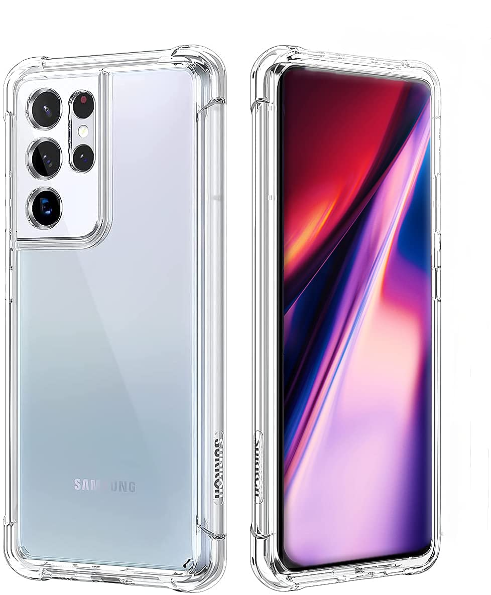 جراب AWH Platina لهاتف Samsung Galaxy S21 Ultra، غطاء جراب شفاف، مضاد للخدش، مضاد لبصمات الأصابع، مع حواف مرتفعة قليلاً للحماية من السقوط 360 درجة، رفيع للغاية، حماية العدسة، شفاف.