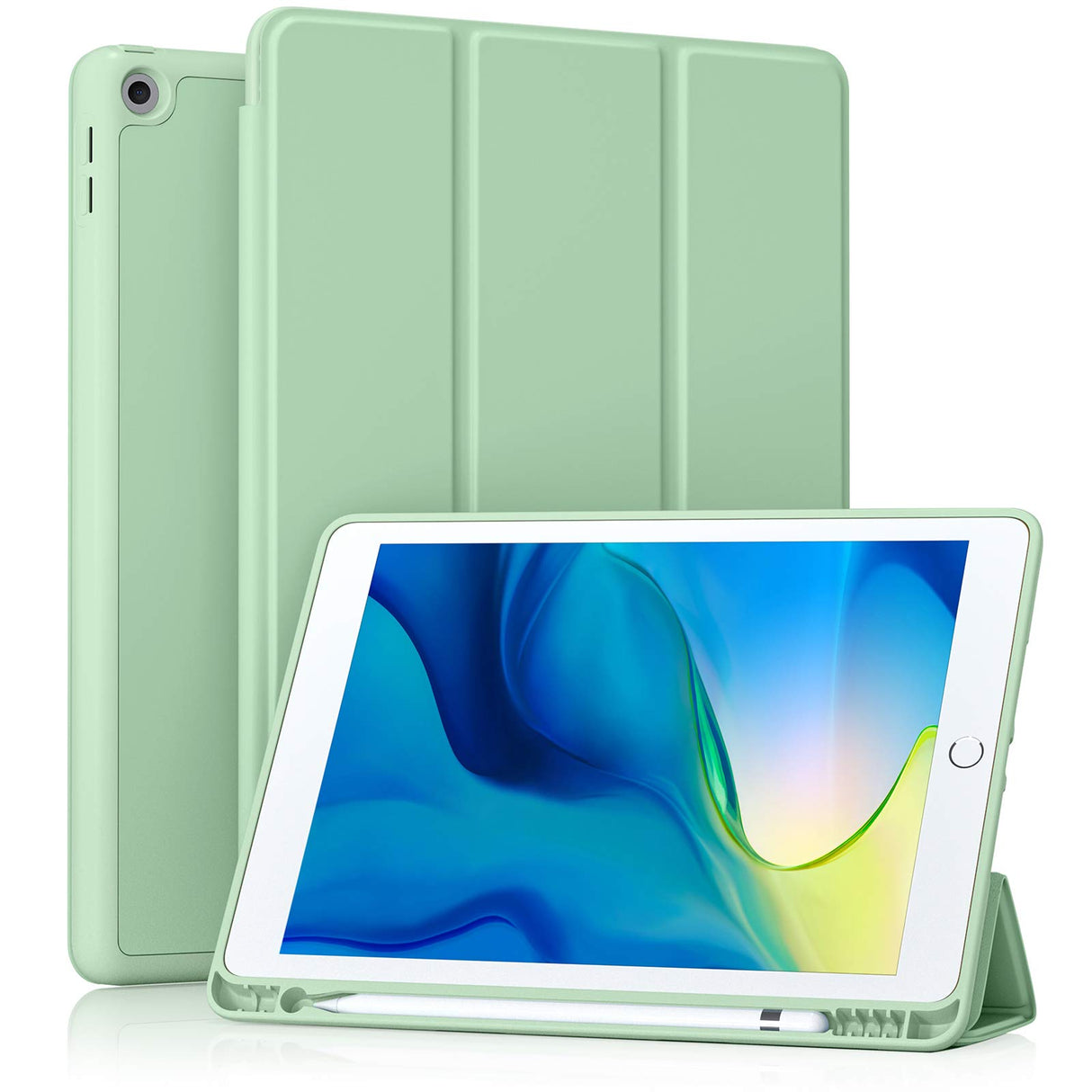 Akkerds Case Compatible with iPad 10.2 2020 iPad 8th Gen/2019 iPad 7th Gen with Pencil Holder Protective Case with Soft TPU Back Auto Sleep/Wake Cover Compatible for iPad 8th/7th Gen Green