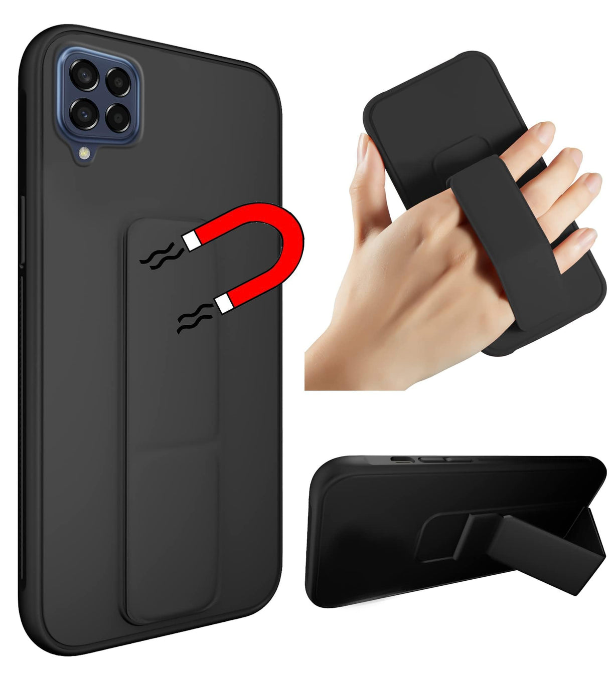 غطاء براق المغناطيسي لهاتف سامسونج جالاكسي A22 4G، جراب نحيف مقاوم للصدمات، غطاء واقٍ من السيليكون لهاتف سامسونج جالاكسي A22 4G - أسود