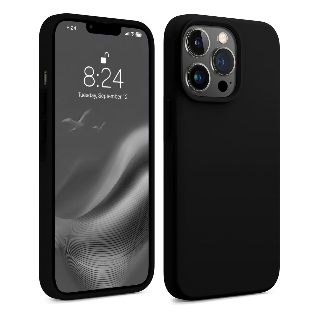 جراب AOTESIER متوافق مع هاتف iPhone 13 Pro، [حماية عسكرية ضد الصدمات] جراب سيليكون سائل مع [بطانة ناعمة من الألياف الدقيقة المضادة للخدش] حماية للكاميرا والشاشة 6.1 بوصة، أسود