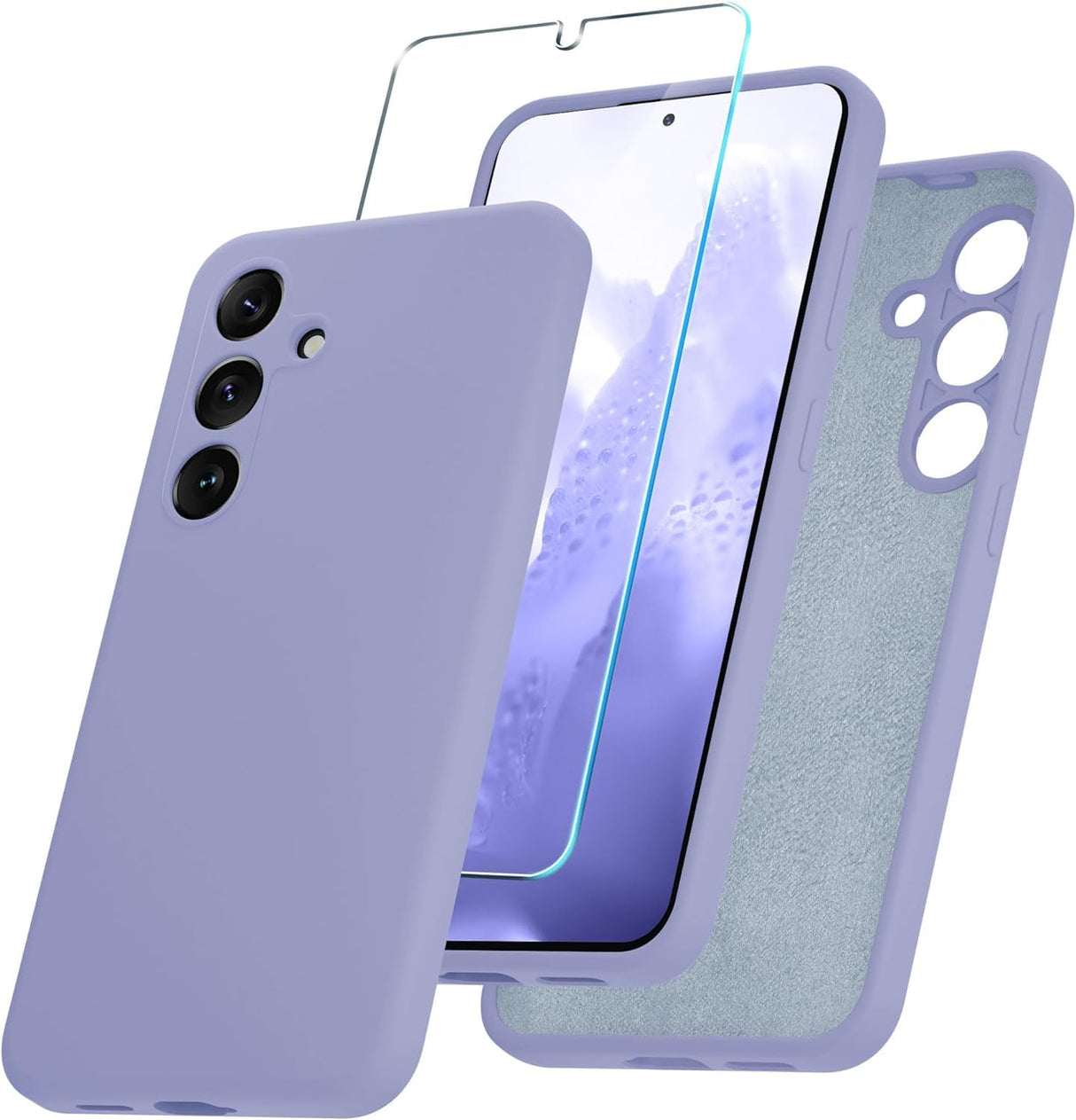 AWH Samsung Galaxy S24 Case - Silicone Phone Case with 1 Screen Protector - Soft Anti-Scratch Microfiber Lining, Full Body Shockproof Slim Cover Support Wireless Charging (Lavender)