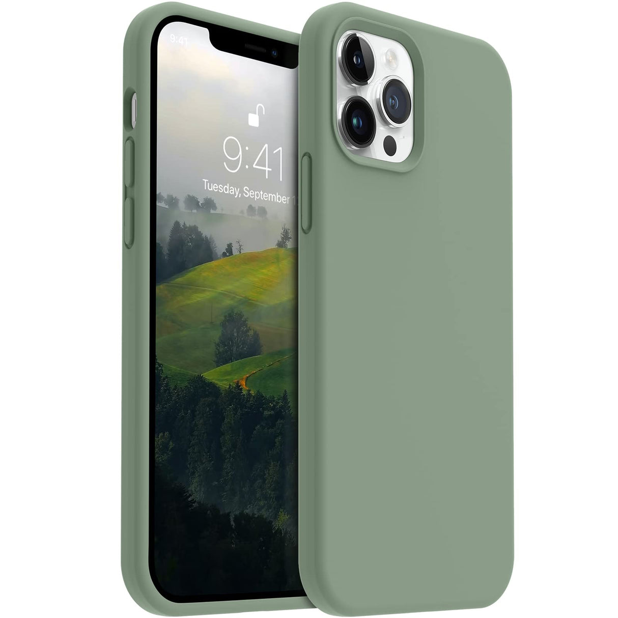 AOTESIER iPhone 12 Pro Max Phone Case,Premium Soft Liquid Silicone Rubber Full-Body Protective Bumper Case with [Soft Anti-Scratch Microfiber Lining] Slim Thin Cover, 6.7 inch, Calke Green