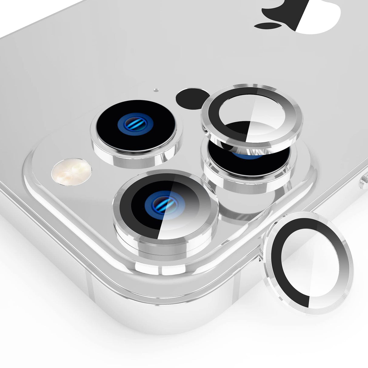 YWXTW [عبوة من 3 قطع] واقي عدسة الكاميرا متوافق مع iPhone 13 Pro 6.1 بوصة / iPhone 13 Pro Max 6.7 بوصة من الزجاج المقوى، [صينية التثبيت] ملصق غطاء عدسة الكاميرا من سبائك الألومنيوم الفاخر (فضي، 3)