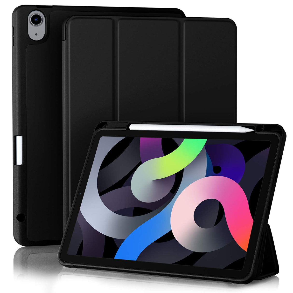 Akkerds Compatible with iPad Air 5th Generation Case 2022/ iPad Air 4th Generation Case 2020 10.9 Inch with Pencil Holder [Auto Sleep/Wake], Trifold Stand Smart Case for iPad Air 5/4 Case, Black