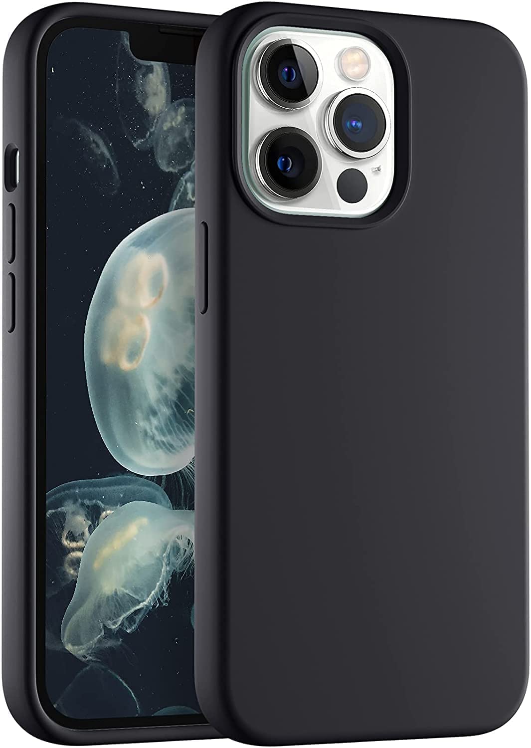 AWH Compatible with iPhone 13 Case 6.1", Liquid Silicone Shock-Proof Protective Case, Soft Liquid Rubber Gel, Matte Finish Cover designed for iPhone 13 6.1' (2021), Black.
