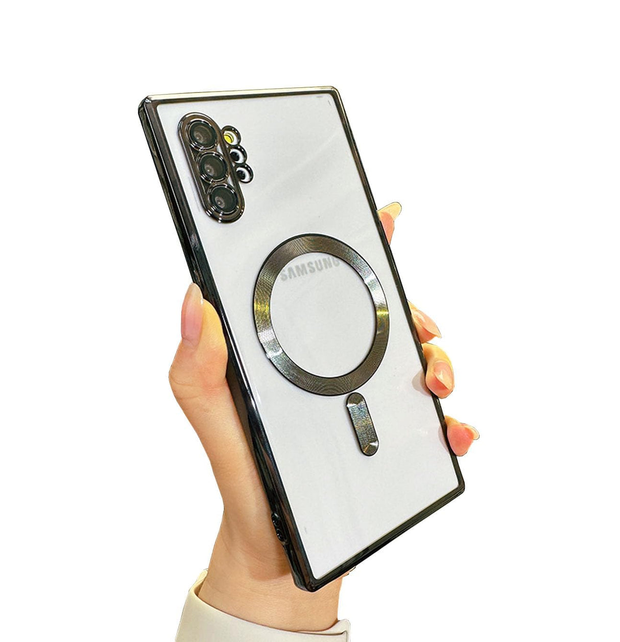 غطاء BURAQ المطلي بالكهرباء المصنوع من مادة TPU الآمنة لجهاز Samsung Galaxy Note 10 Plus، غطاء حماية كامل لعدسة الكاميرا، جراب شحن لاسلكي بنسيج CD، جراب بحواف سوداء لجهاز Galaxy Note 10 Plus