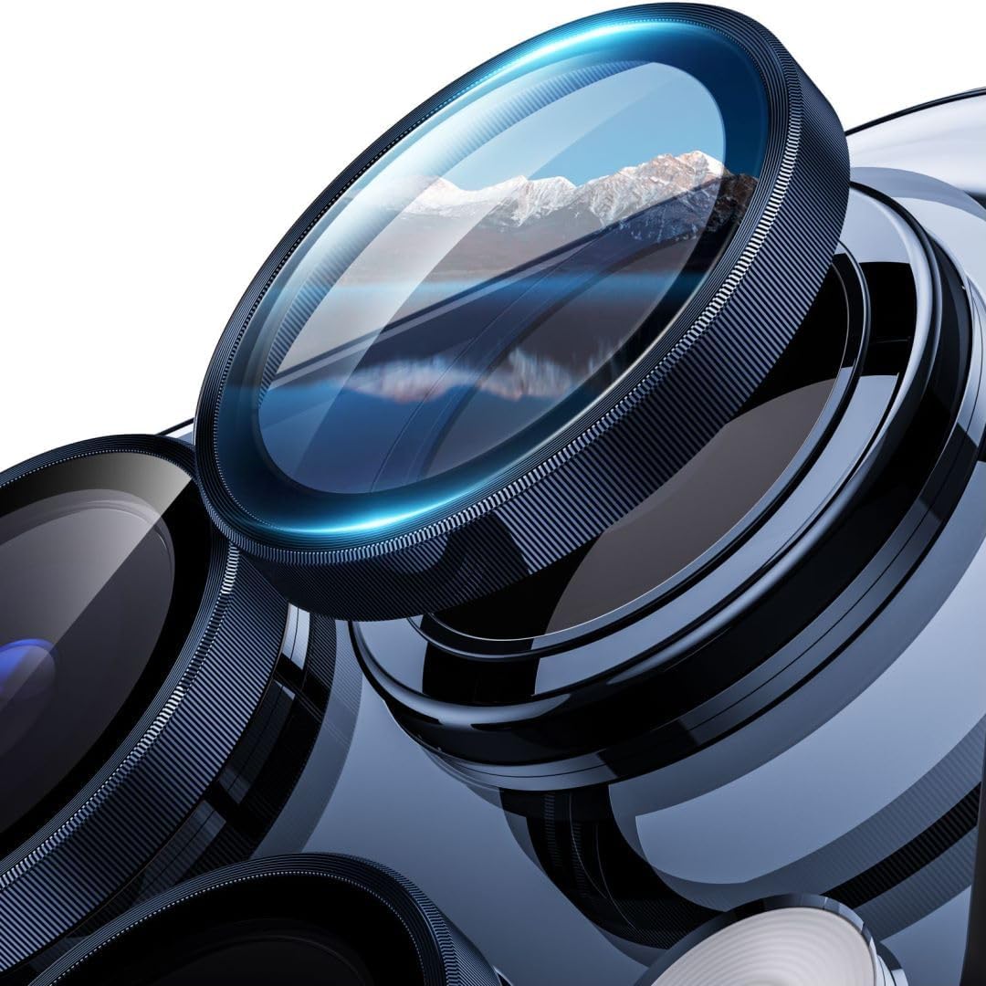 واقي عدسة كاميرا AWH لهاتف iPhone 15 Pro/15 Pro Max - [3+1Pack] واقي شاشة زجاجي فائق الدقة مناسب للحافظات، حماية من السقوط بدرجة عسكرية (3+1 قطعة، تيتانيوم أزرق)