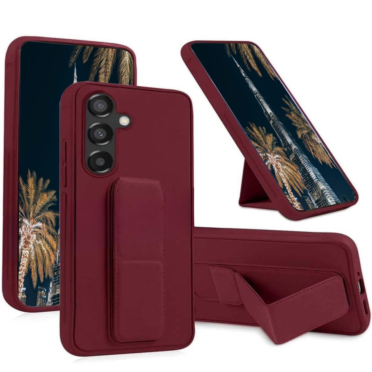 جراب TR-PLANET لهاتف Samsung Galaxy S25، جراب متعدد الحوامل مع حامل مغناطيسي، جراب سيليكون ممتاز بمقبض عمودي/أفقي، غطاء واقٍ لهاتف Samsung Galaxy S25، كستنائي