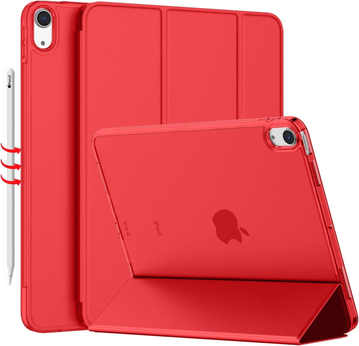 AWH iPad Air 5 Case 2022/iPad Air 4 Case 2020 - Sleek 10.9-Inch Protective Cover with Translucent Frosted Hard Back, and Touch ID Compatibility - Ideal for iPad Air 5th/4th Generation (Red)