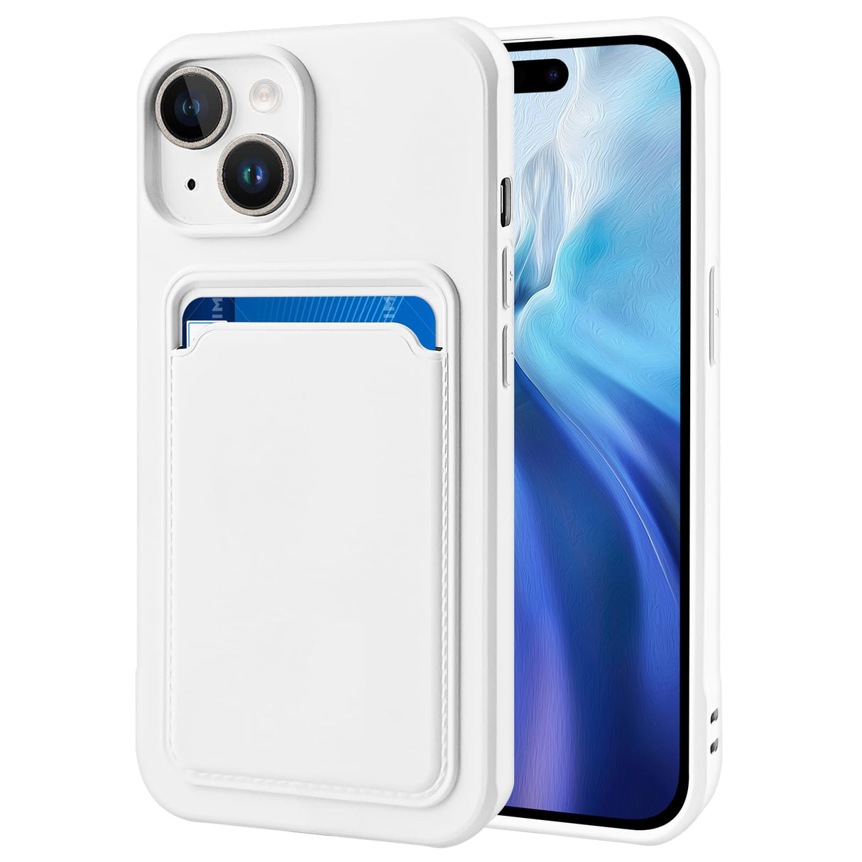 حافظة هاتف من ALLNEWELOOK مصنوعة من السيليكون، مناسبة لأجهزة iPhone مع جيب لحمل بطاقات الائتمان، حافظة هاتف متينة واقية بفتحة للبطاقات (حافظة محفظة باللون الأبيض لأجهزة iPhone 14 Plus)