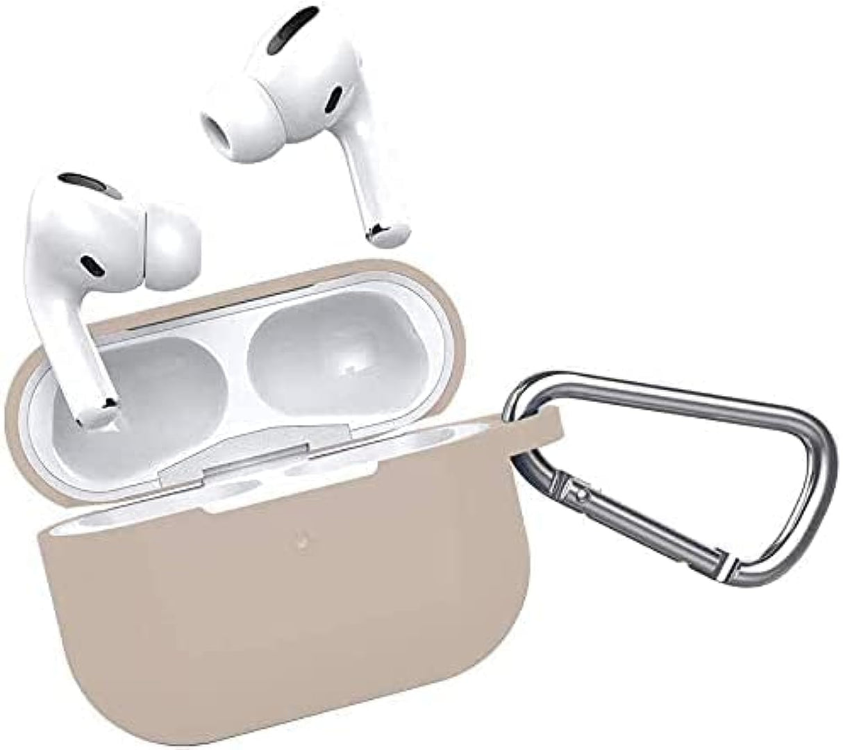 AWH Silicone Case Cover Compatible with Apple Airpods Pro Cover with Clip, (Beige)