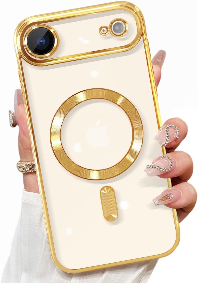 Zubitech Magnetic for iPhone 17 Air Case with MagSafe [Never Yellowing] [Military Grade Drop Protection] Full Camera Lens Protector Plating Soft Clear Phone Case (Gold, iPhone 17 Air)