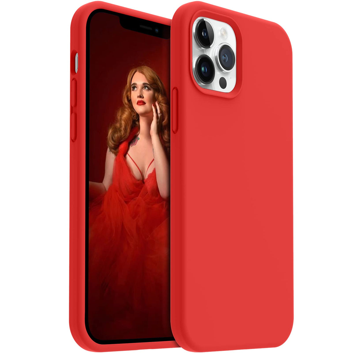 AOTESIER Shockproof Designed for iPhone 12 Pro Max Case,Liquid Silicone Phone Case with [Soft Anti-Scratch Microfiber Lining] Full-Body Drop Protection 6.7 inch Slim Thin Cover, Red
