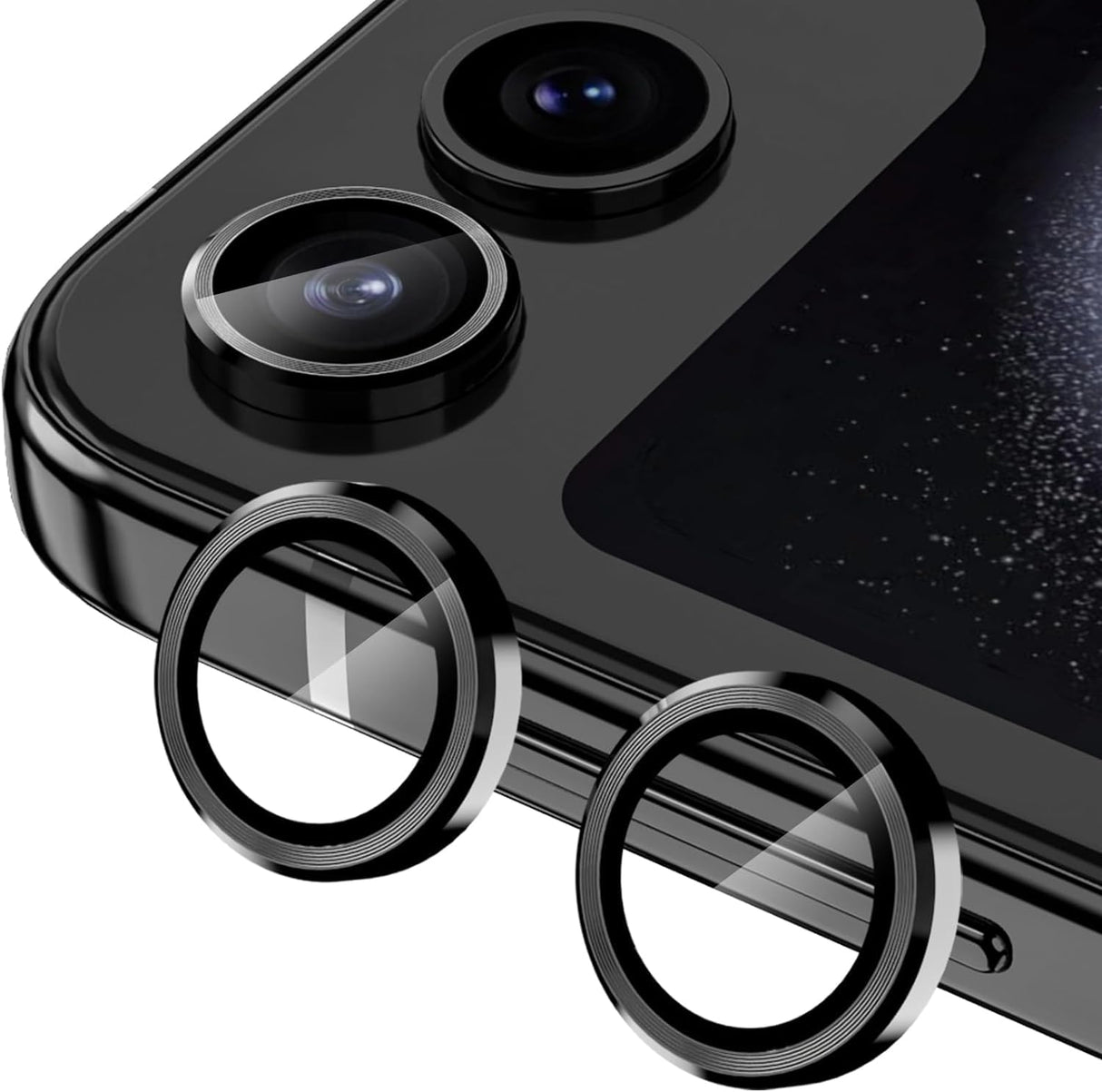 واقي عدسة الكاميرا من AWH لهاتف Samsung Galaxy Z Flip 5 - حلقة معدنية مضادة للخدش، زجاج مقسّى، واقي شاشة الكاميرا، ملحقات مميزة (أسود، Flip 4)