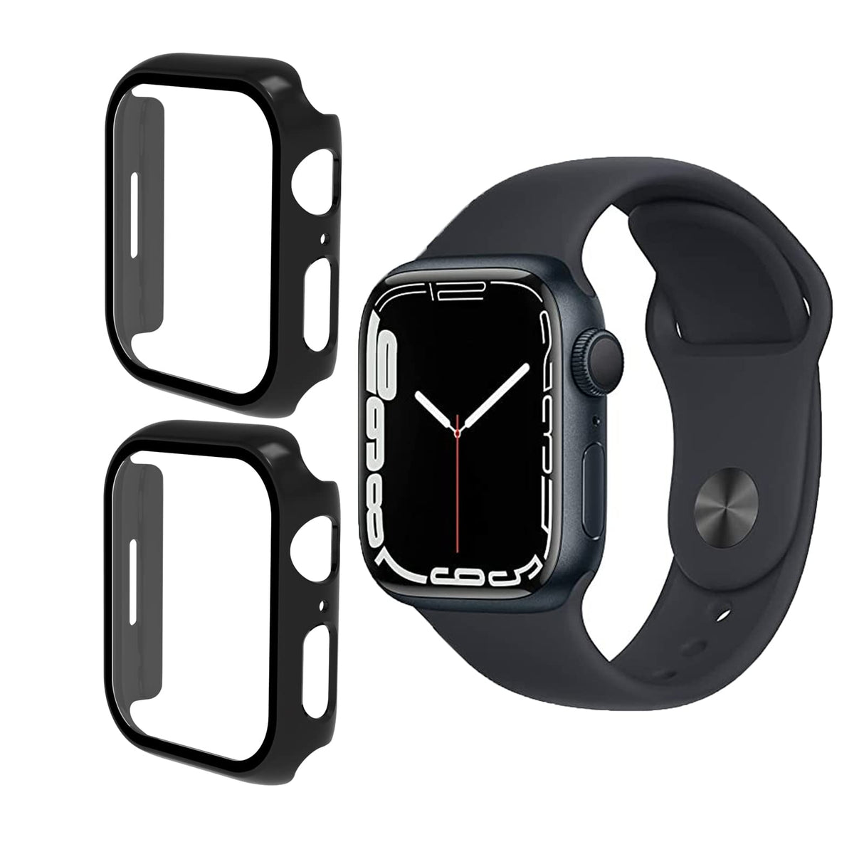 [عبوة من قطعتين] واقي شاشة YXTBB من الزجاج المقوى لساعة Apple Watch Series 7 مقاس 41 مم، جراب صلب من البولي كربونات مع غطاء واقٍ كامل التغطية للمس الحساس لملحقات Apple Watch Series 7، أسود