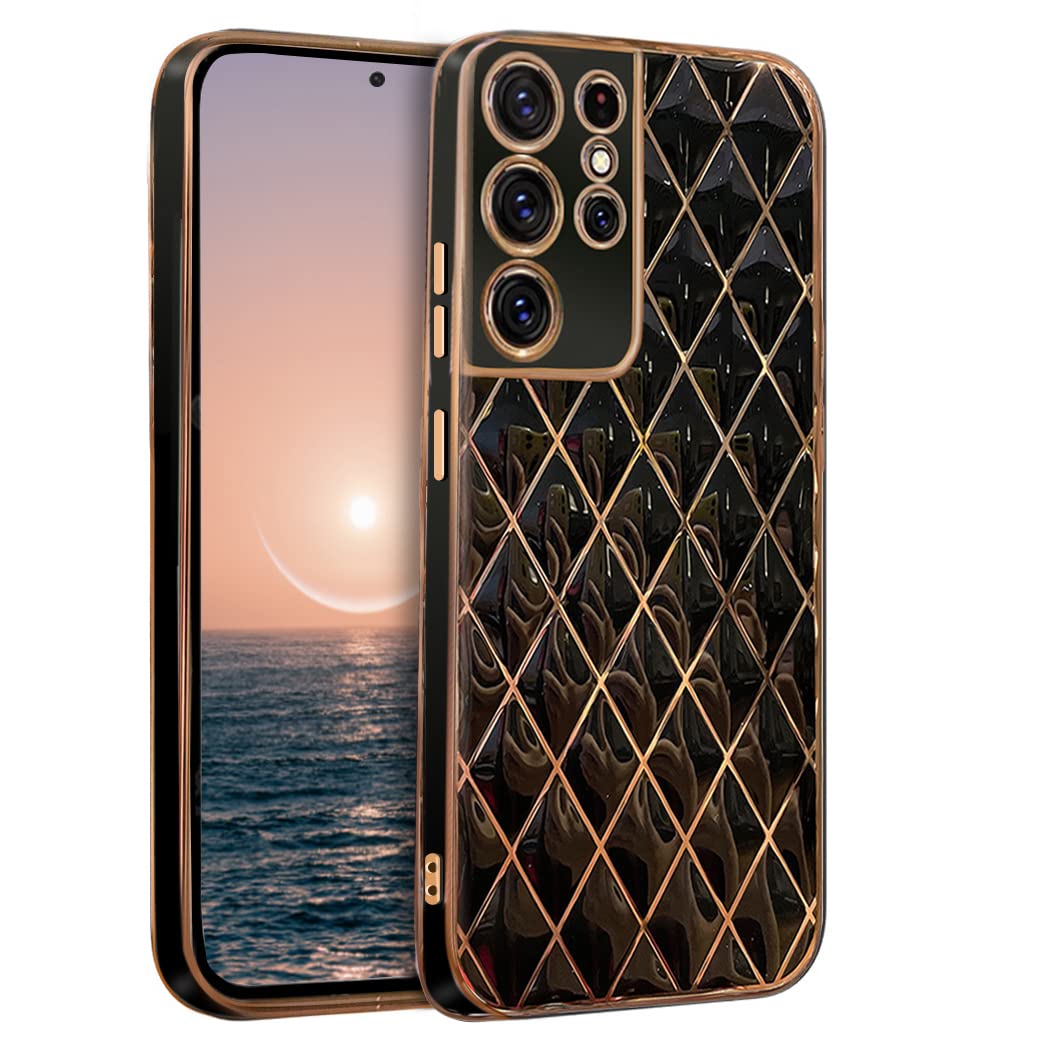 جراب XLHLKP لهاتف Samsung Galaxy S21 Ultra، جراب Samsung S21 Ultra 5G، جودة الجلد مع تصميم خلفي كامل للعدسات المعدنية جراب خلفي نحيف لهاتف Samsung S21 Ultra مقاس 6.8 بوصة (TPU أسود داكن)