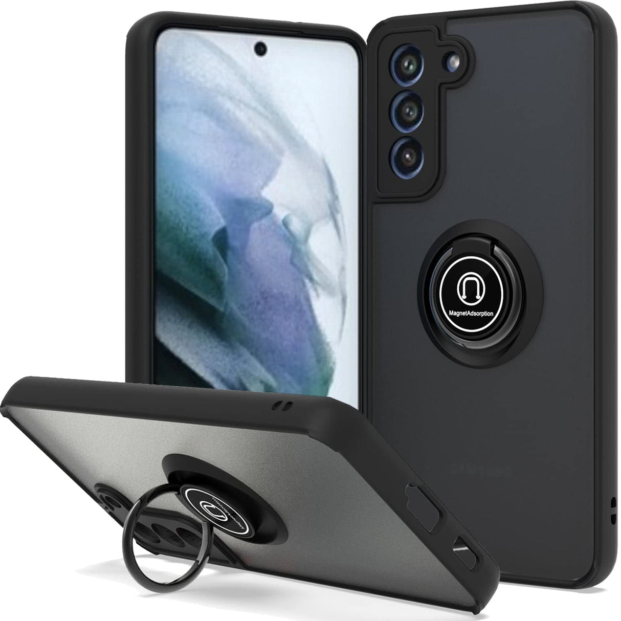 جراب AWH Galaxy S21 FE 5G غير لامع من السيليكون المرن مع حامل معدني مغناطيسي يدور 360 درجة، جراب واقٍ ناعم من البولي كربونات الصلب المقاوم للصدمات لهاتف (Samsung Galaxy S21 FE 6.4' 2021)