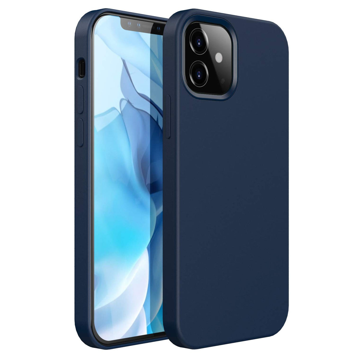 XSHNUO iPhone 12 Mini Silicone Case, Liquid Full Covered Gel Rubber Ultra Thin Case with Soft Microfiber Cloth Lining Cushion Compatible (Midnight Blue)