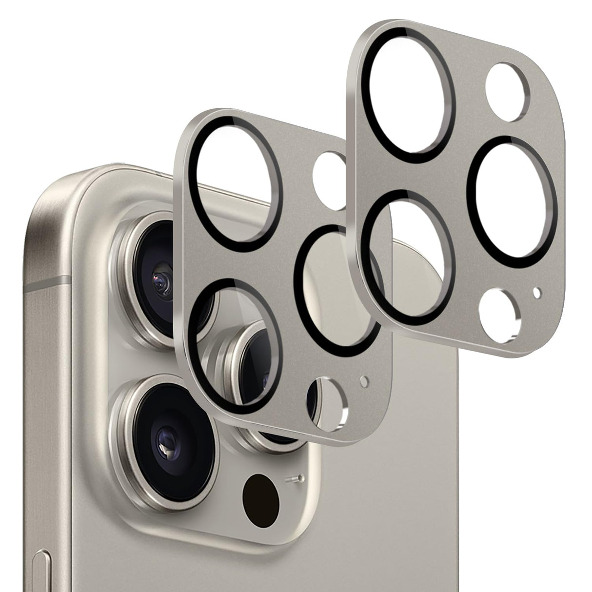 جراب صحارى من زيروداماج، واقي عدسة الكاميرا فليكسي جلاس عالي الدقة [عبوة من قطعتين] لهاتف أبل آيفون 15 برو/15 برو ماكس (2023)، مضاد للخدش ومضاد لبصمات الأصابع، سهل التركيب (تيتانيوم)