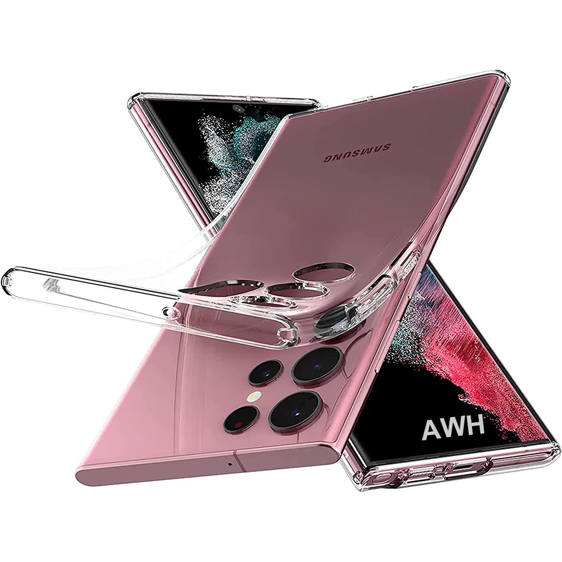 جراب AWH لهاتف Galaxy S23 Ultra من السيليكون السائل، جراب S23 Ultra الملمس السميك من مطاط السيليكون مع بطانة ناعمة من الألياف الدقيقة، جراب هاتف رفيع لحماية كاملة للكاميرا لهاتف Samsung S23 Ultra (شفاف)