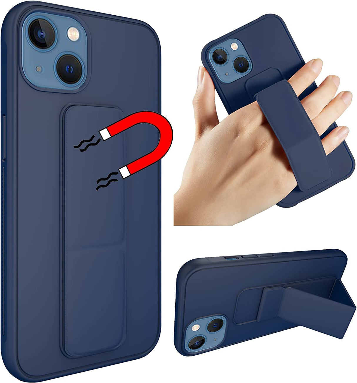 Zubitech Case for Iphone 14 Back Stand Case Magnetic Car Holder Soft Silicone Kickstand Cover Wrist Strap Full protection Anti Fingerprint Case for iPhone 14 (iPhone 14, Blue)