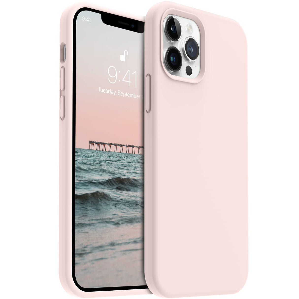 AOTESIER Shockproof Designed for iPhone 12 Pro Max Case,Liquid Silicone Phone Case with [Soft Anti-Scratch Microfiber Lining] Full-Body Drop Protection 6.7 inch Slim Thin Cover, Chalk Pink