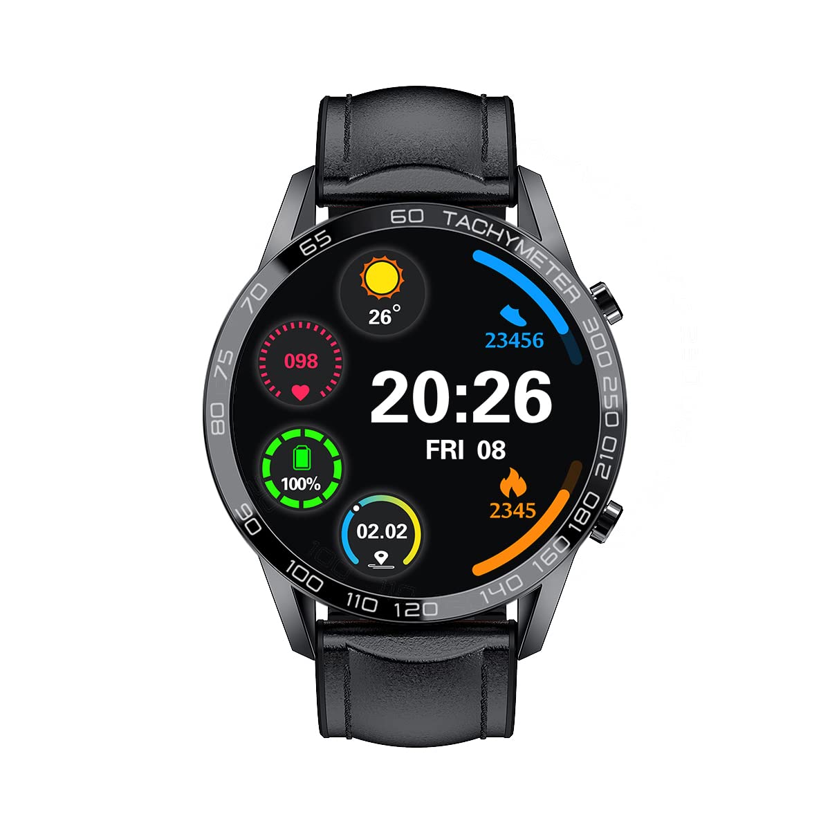 ساعة ذكية X.cell Classic -3TALK لمراقبة مستوى الأكسجين ومعدل ضربات القلب وتتبع تمرينك - واجهة عربية - بإطار أسود وحزام جلدي أسود