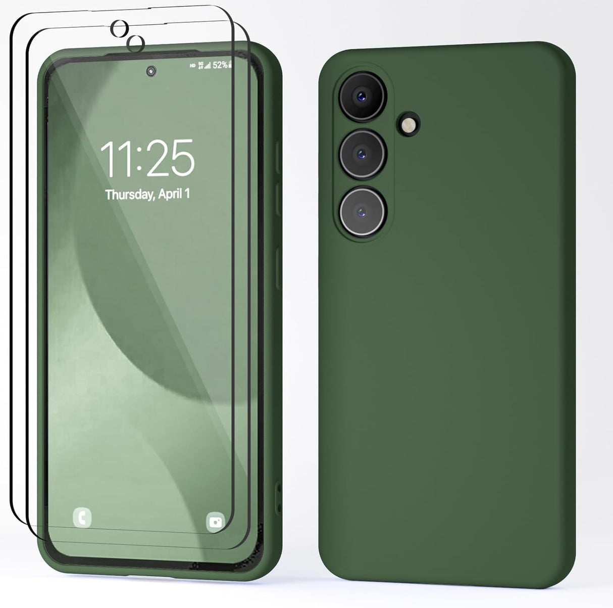 جراب AWH S24 مع واقي شاشة من قطعتين - سيليكون سائل مع بطانة ناعمة من الألياف الدقيقة المضادة للخدش وغطاء واقٍ مقاوم للصدمات (أخضر)