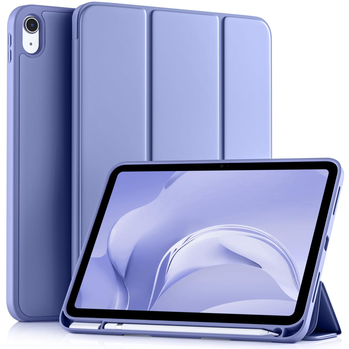 Akkerds Compatible with iPad 10th Generation Case 10.9 Inch 2022 with Pencil Holder, Slim Trifold Stand Protective Cover with Soft TPU Back for iPad Case 10th Generation,Auto Sleep/Wake, Blue Purple