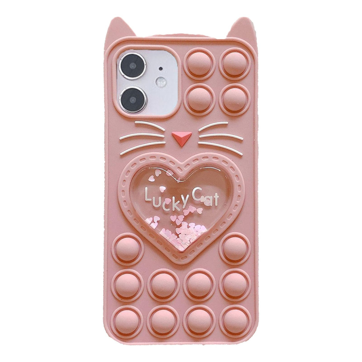 جراب Asgens Fidget Pop لهاتف iPhone 12/12 Pro، جراب هاتف ناعم مقاوم للصدمات من السيليكون المقاوم للصدمات بتصميم قطة وردية محظوظة رمال متحركة نجوم لامعة مع فقاعات لهاتف Apple iPhone 12/12 Pro مقاس 6.1 بوصة