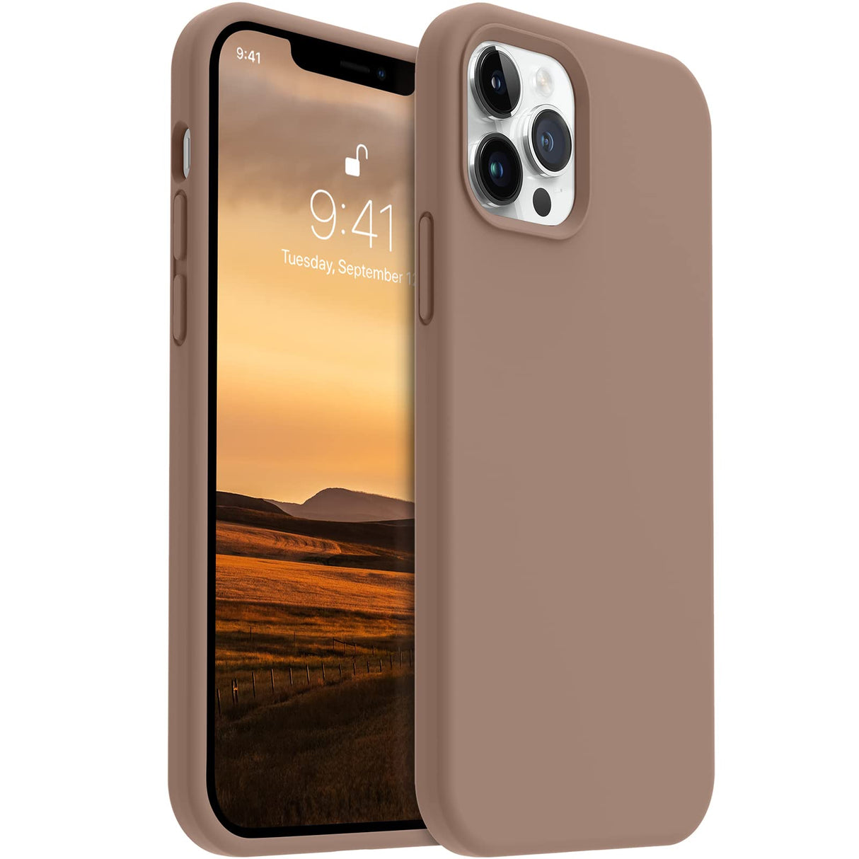AOTESIER iPhone 12 Pro Max Phone Case,Premium Soft Liquid Silicone Rubber Full-Body Shockproof Protective Case with [Soft Anti-Scratch Microfiber Lining] Slim Thin Cover, 6.7 inch, Light Brown