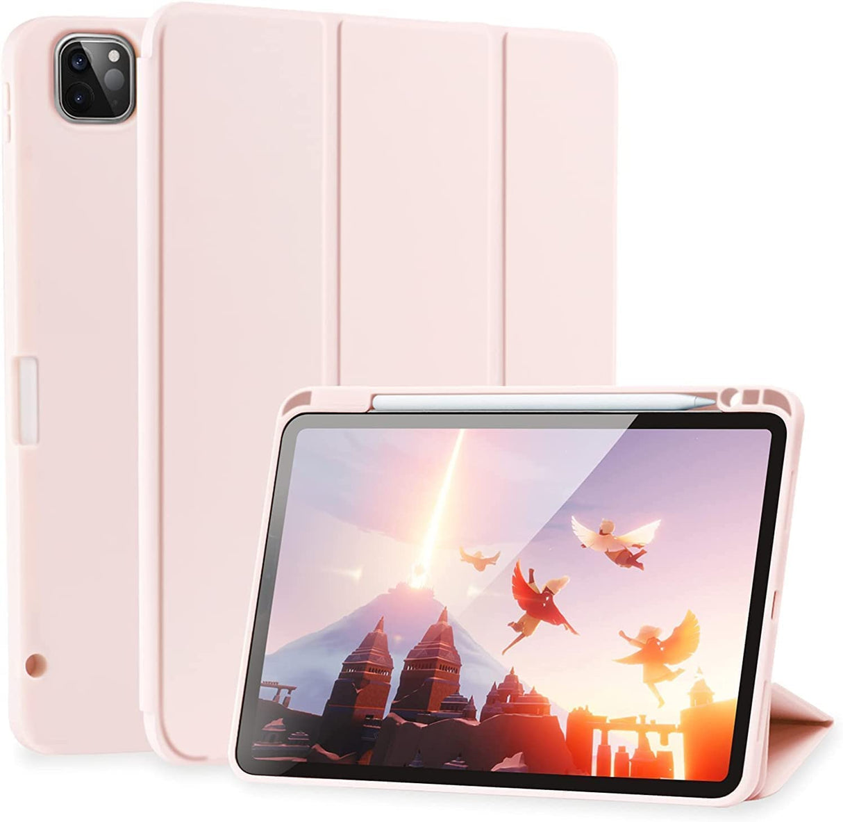 جراب AWH لجهاز iPad Pro 11 بوصة 2021 (الجيل الثالث) / 2020 (الجيل الثاني) مع حامل قلم رصاص [يدعم شحن/اقتران قلم iPad 2] حامل ثلاثي الطي رفيع، غطاء حماية ذكي، إيقاظ/سكون تلقائي، (وردي)