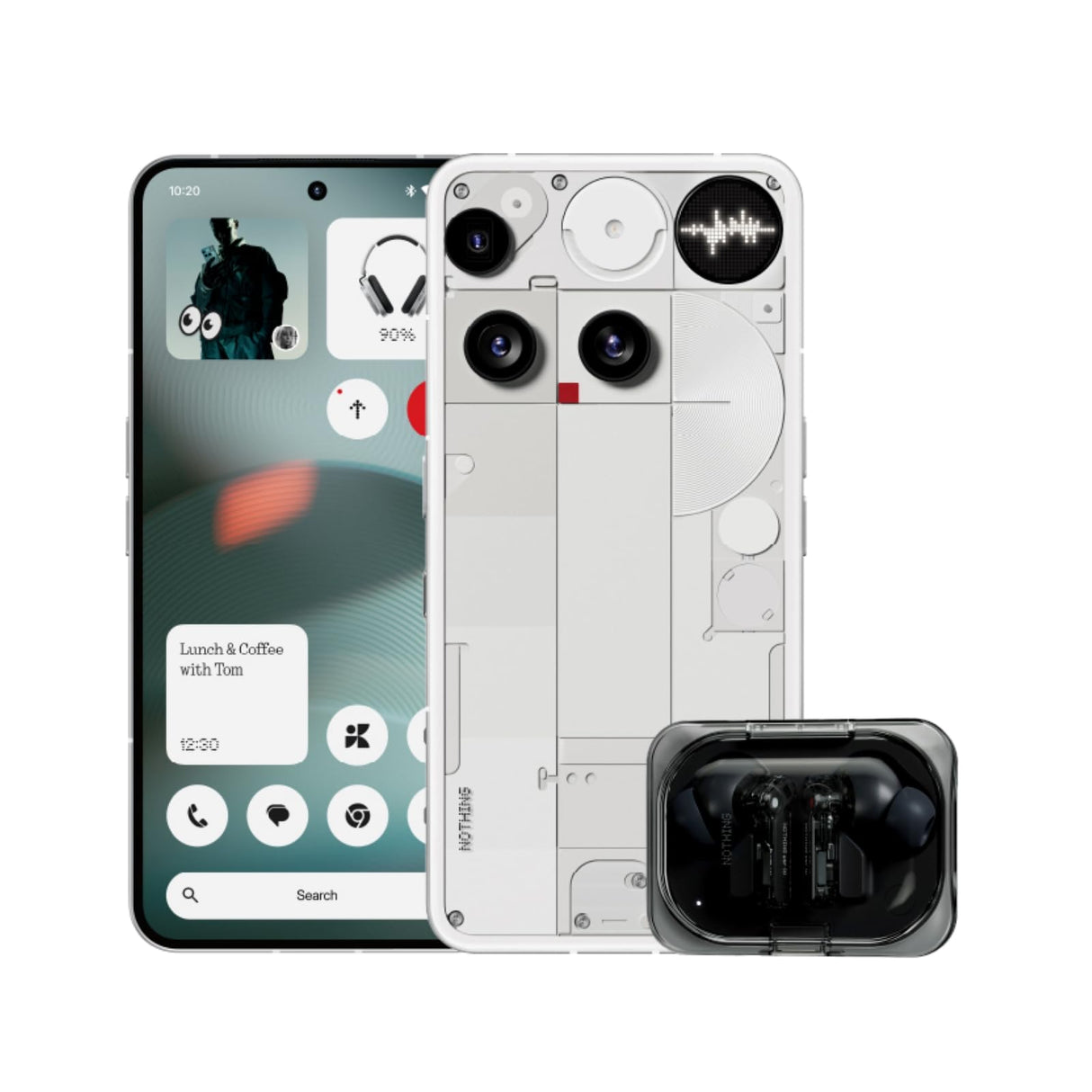 هاتف Nothing Phone (3) A024 5G White Bundle، (ذاكرة وصول عشوائي 12 جيجابايت، سعة تخزين 256 جيجابايت) كاميرا 50 ميجابكسل، شاشة مرنة AMOLED LTPS عالية الدقة مقاس 6.67 بوصة، 5150 مللي أمبير في الساعة