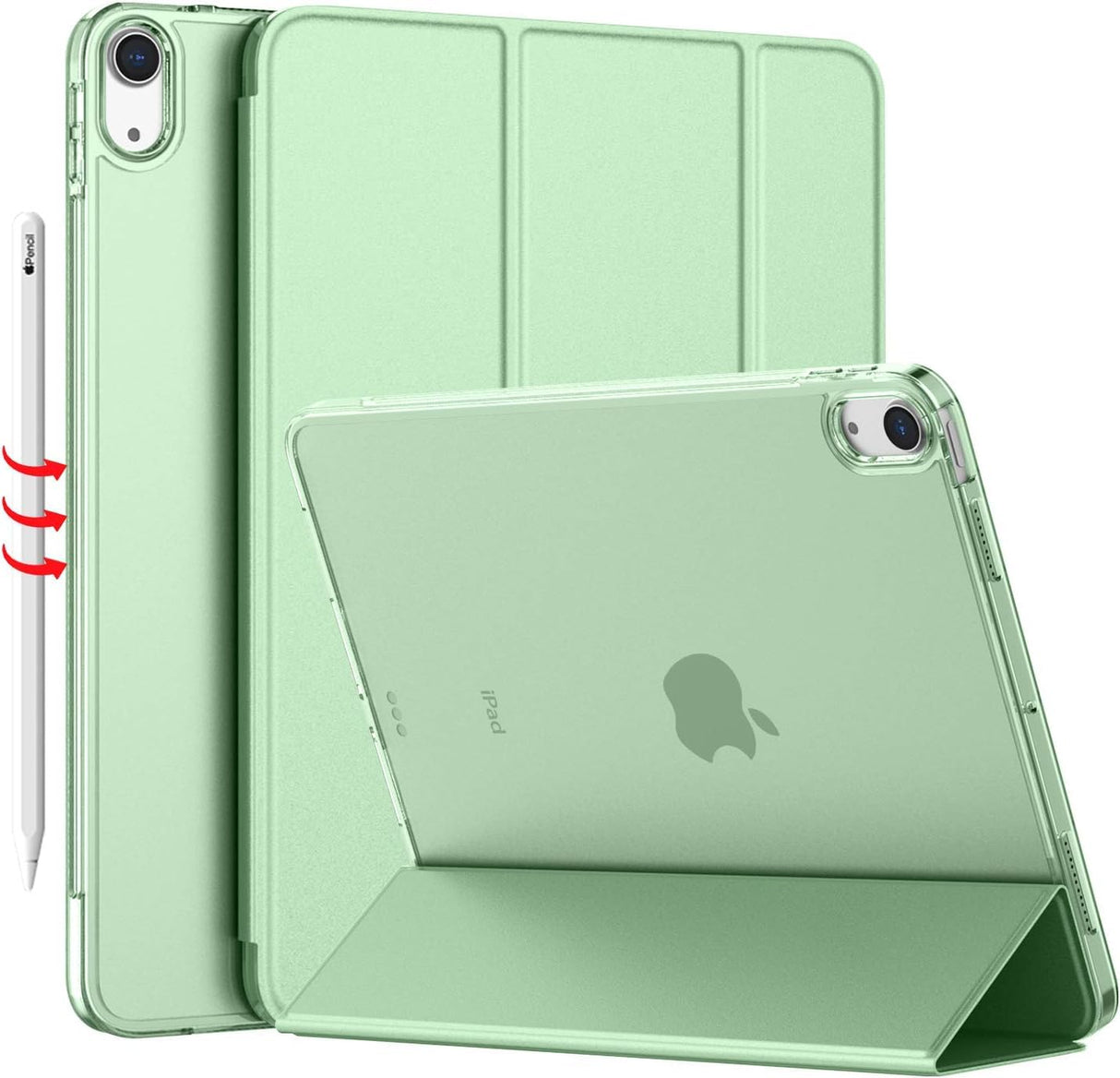 جراب AWH لجهاز iPad Air 5 2022/iPad Air 4 2020 - غطاء واقٍ أنيق مقاس 10.9 بوصة مع ظهر صلب شفاف غير لامع، وتوافق مع Touch ID - مثالي لجهاز iPad Air من الجيل الخامس/الرابع (أخضر فاتح)