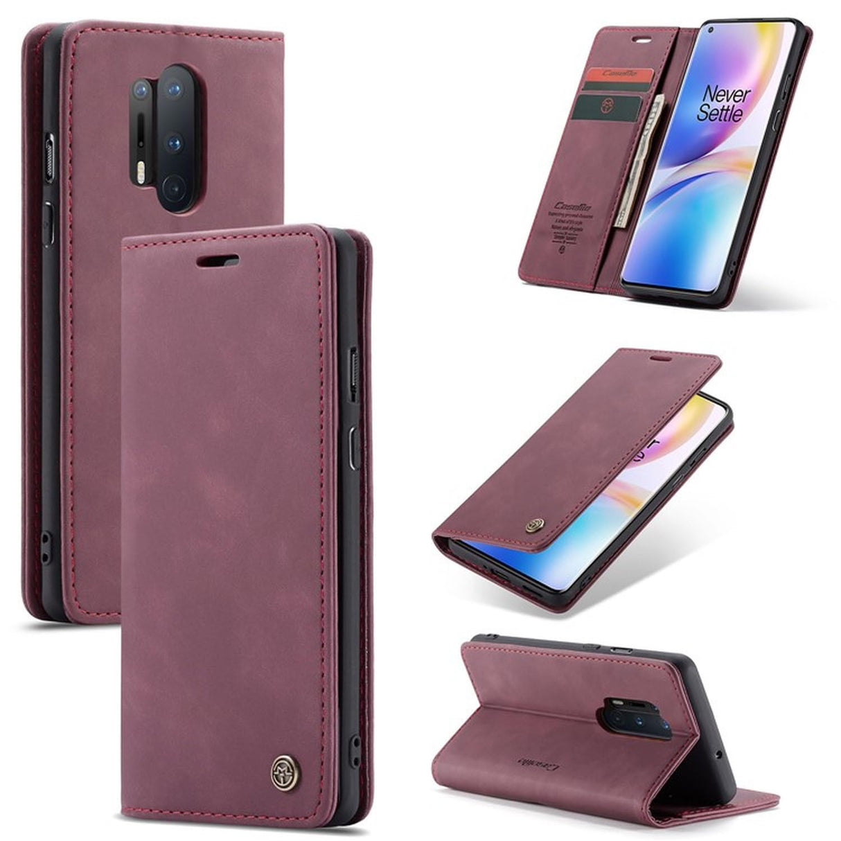 UniqCase Auto-absorbed Leather Protection Case For OnePlus 8 Pro - Red