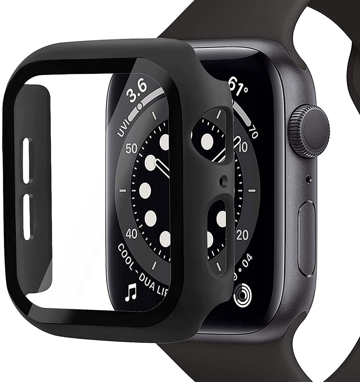 Tempered Glass Screen Protector & Case Compatible With Apple Watch / iWatch 41 MM | 45MM Series SE 7 -Only- Full Cover Bumper Slim Hard Guard Thin Matte (45 MM, Black)